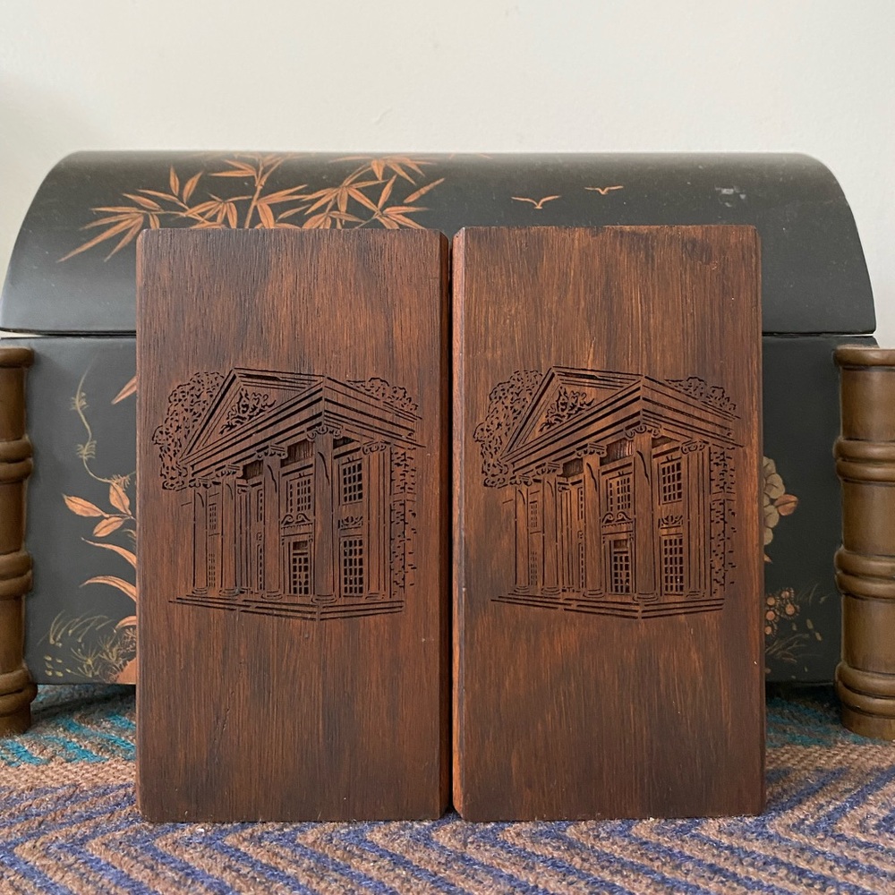 Vintage Pair Lasercraft Solid Walnut Bookends
